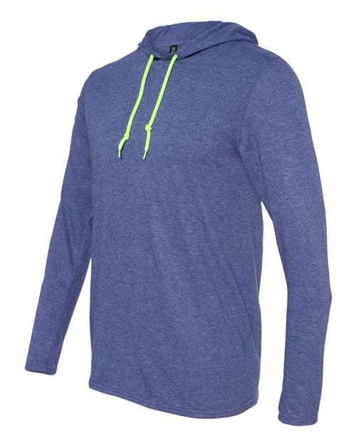 Anvil 987AN Adult Lightweight Long-Sleeve Hooded T-Shirt #color_HTH BLU/ NEO YEL