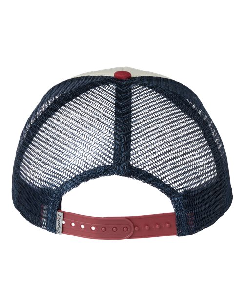 Imperial 1287 North Country Trucker Cap #color_Vanilla/ Red Ribbon/ Dark Navy