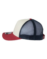 Imperial 1287 North Country Trucker Cap #color_Vanilla/ Red Ribbon/ Dark Navy