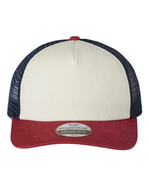 Imperial 1287 North Country Trucker Cap #color_Vanilla/ Red Ribbon/ Dark Navy