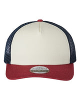 Imperial 1287 North Country Trucker Cap #color_Vanilla/ Red Ribbon/ Dark Navy