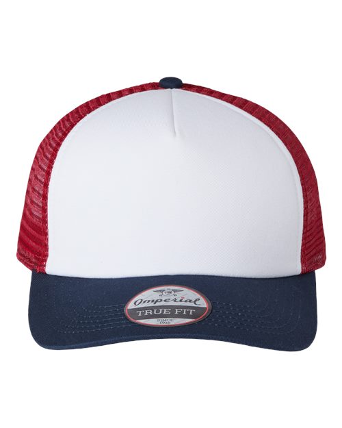 Imperial 1287 North Country Trucker Cap #color_White/ Imperial Navy/ Red