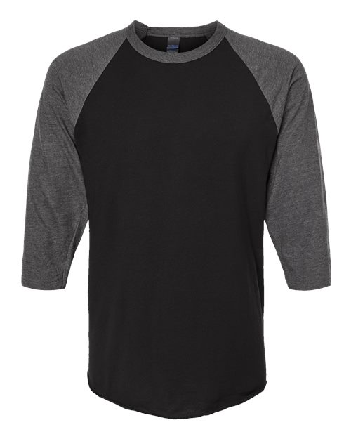 Tultex 245 Fine Jersey Raglan T-Shirt #color_Black/ Heather Charcoal