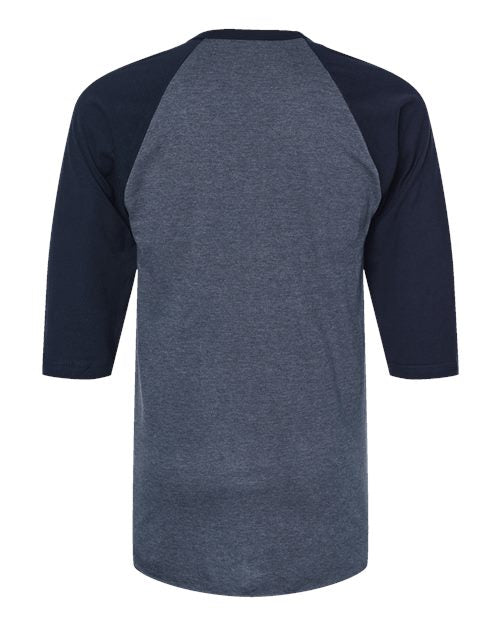 Tultex 245 Fine Jersey Raglan T-Shirt #color_Heather Denim/ Navy