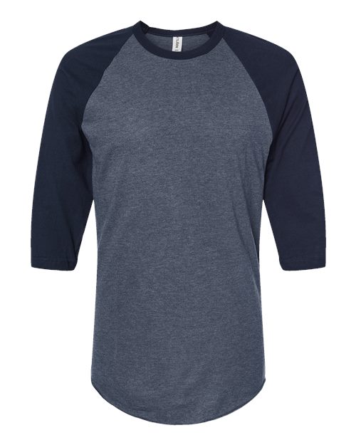 Tultex 245 Fine Jersey Raglan T-Shirt #color_Heather Denim/ Navy