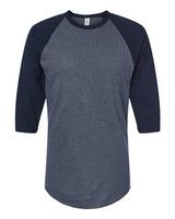 Tultex 245 Fine Jersey Raglan T-Shirt #color_Heather Denim/ Navy