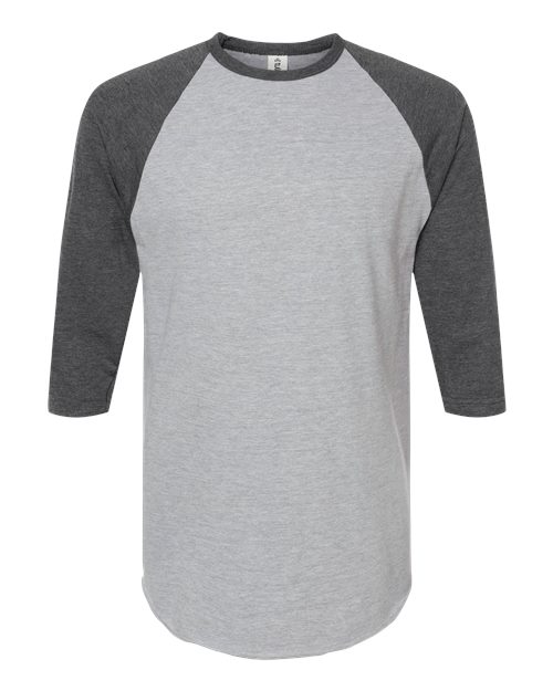 Tultex 245 Fine Jersey Raglan T-Shirt #color_Heather Grey/ Heather Charcoal