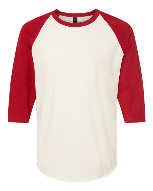 Tultex 245 Fine Jersey Raglan T-Shirt #color_Vintage White/ Rio Red