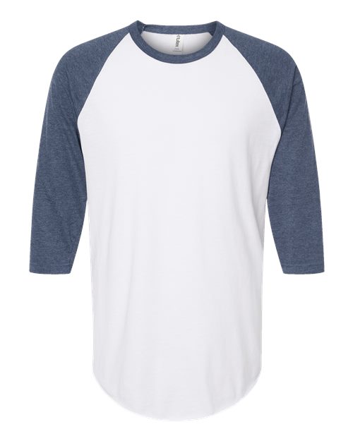 Tultex 245 Fine Jersey Raglan T-Shirt #color_White/ Heather Denim