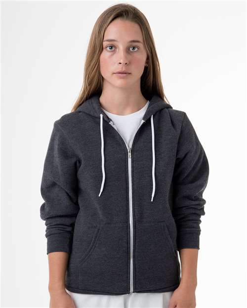 Los Angeles Apparel F97 USA-Made Flex Fleece Full-Zip Hooded Sweatshirt #color_Dark Heather Grey