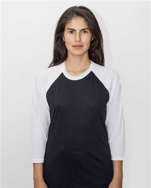 Los Angeles Apparel FF53 USA-Made Three Quarter Sleeve Raglan Baseball T-Shirt #color_Black/ White