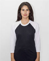 Los Angeles Apparel FF53 USA-Made Three Quarter Sleeve Raglan Baseball T-Shirt #color_Black/ White