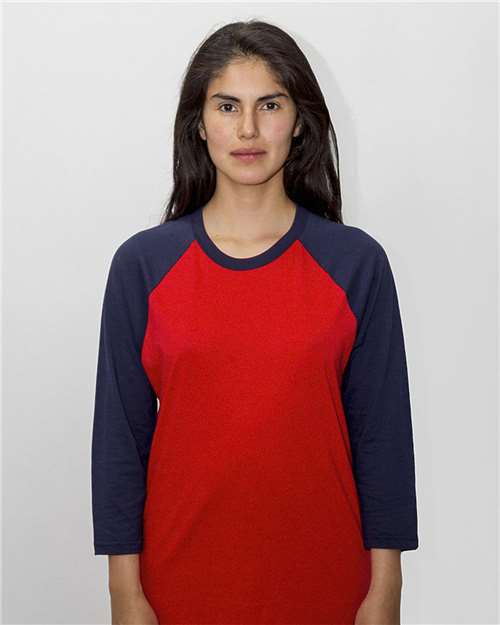 Los Angeles Apparel FF53 USA-Made Three Quarter Sleeve Raglan Baseball T-Shirt #color_Red/ Navy
