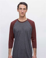 Los Angeles Apparel FF53 USA-Made Three Quarter Sleeve Raglan Baseball T-Shirt #color_Heather Black/ Truffle