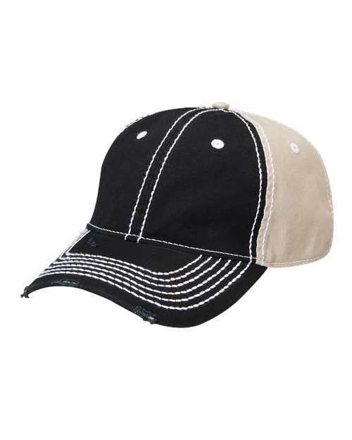 Adams RM102 Adult Distressed Rambler Cap #color_BLACK/ KHAKI