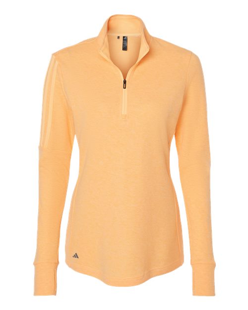 Adidas A555 Women's 3-Stripes Quarter-Zip Sweater #color_Acid Orange Melange