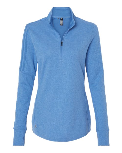 Adidas A555 Women's 3-Stripes Quarter-Zip Sweater #color_Focus Blue Melange