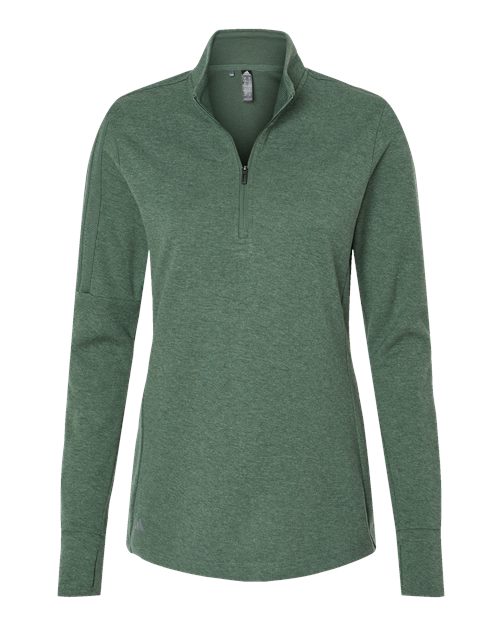 Adidas A555 Women's 3-Stripes Quarter-Zip Sweater #color_Green Oxide Melange