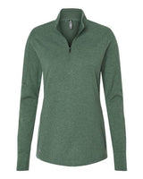 Adidas A555 Women's 3-Stripes Quarter-Zip Sweater #color_Green Oxide Melange