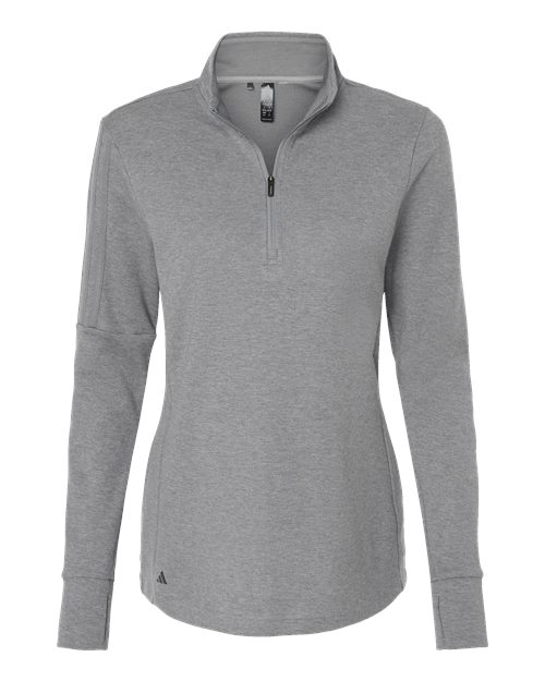 Adidas A555 Women's 3-Stripes Quarter-Zip Sweater #color_Grey Three Melange