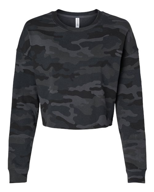 Independent Trading Co. AFX24CRP Women's Lightweight Crop Crewneck Sweatshirt #color_Black Camo