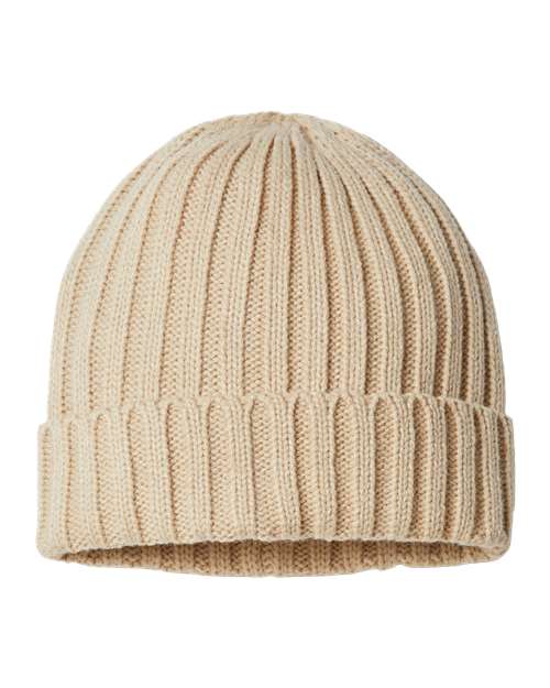Atlantis Headwear SHORE Sustainable Cable Knit Cuffed Beanie #color_Light Beige