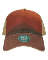 LEGACY OFAFP Old Favorite Five-Panel Trucker Cap #color_Mt Sunset/ Maroon/ Khaki