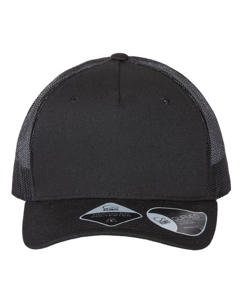 Atlantis Headwear ZION Sustainable Five-Panel Trucker Cap #color_Black/ Black