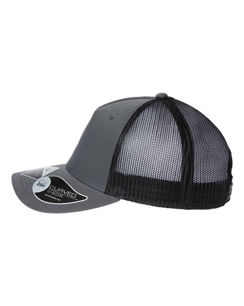 Atlantis Headwear ZION Sustainable Five-Panel Trucker Cap #color_Dark Grey/ Black