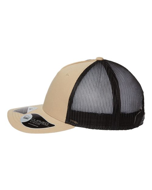 Atlantis Headwear ZION Sustainable Five-Panel Trucker Cap #color_Khaki/ Black
