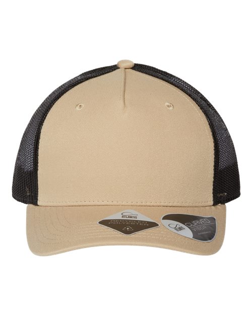 Atlantis Headwear ZION Sustainable Five-Panel Trucker Cap #color_Khaki/ Black
