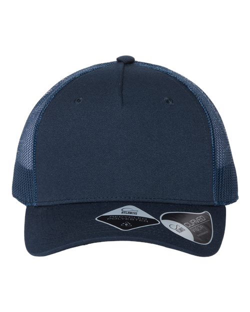 Atlantis Headwear ZION Sustainable Five-Panel Trucker Cap #color_Navy/ Navy
