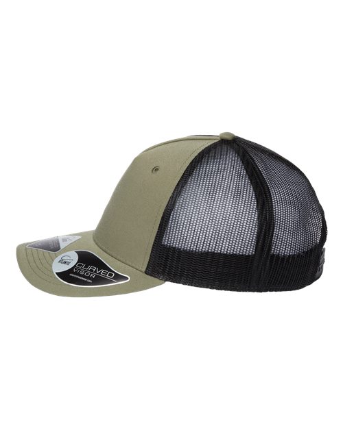 Atlantis Headwear ZION Sustainable Five-Panel Trucker Cap #color_Olive/ Black
