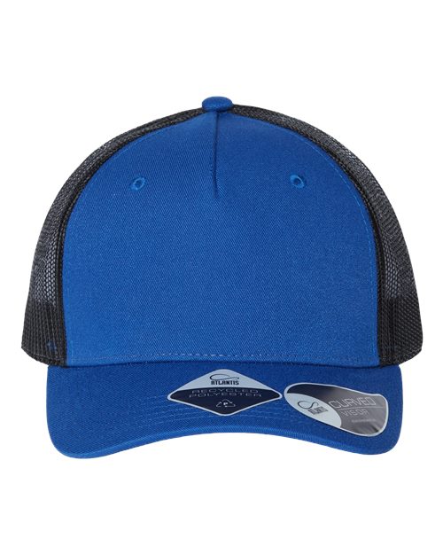 Atlantis Headwear ZION Sustainable Five-Panel Trucker Cap #color_Royal/ Black