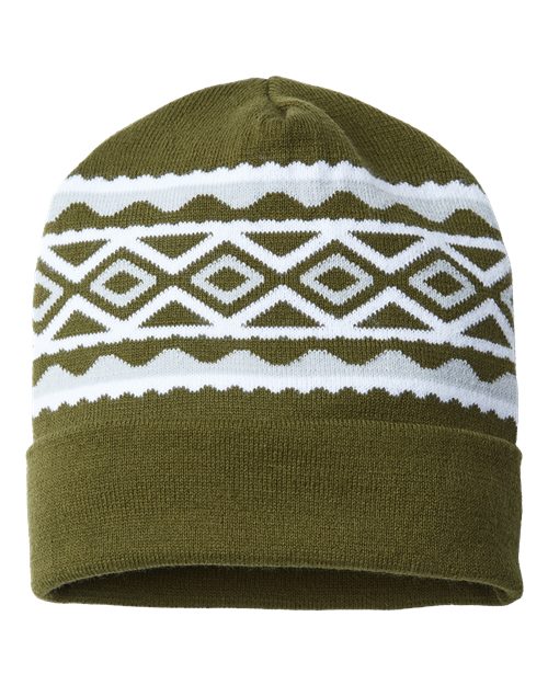 CAP AMERICA RKD12 USA- Made Diamond Cuffed Beanie #color_Olive Green/ Silver