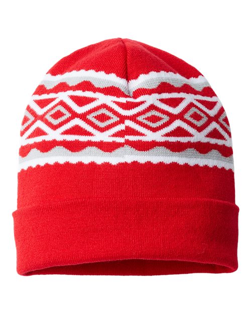 CAP AMERICA RKD12 USA- Made Diamond Cuffed Beanie #color_True Red/ Silver