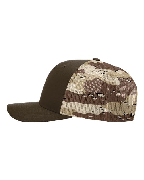 Richardson 112PM Printed Mesh Trucker Cap #color_Brown/ Desert Camo