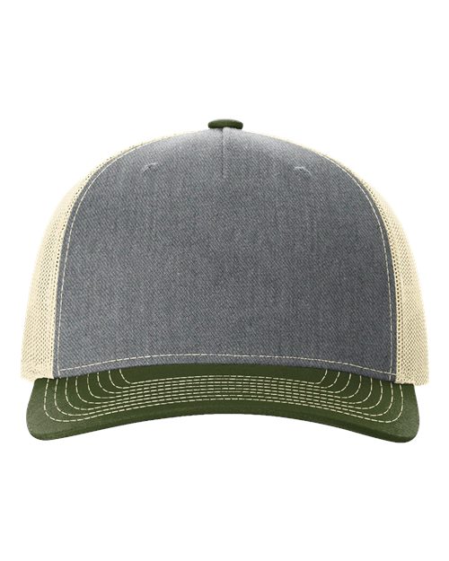Richardson 112FP Five-Panel Trucker Cap #color_Heather Grey/ Birch/ Army Olive