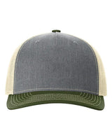 Richardson 112FP Five-Panel Trucker Cap #color_Heather Grey/ Birch/ Army Olive