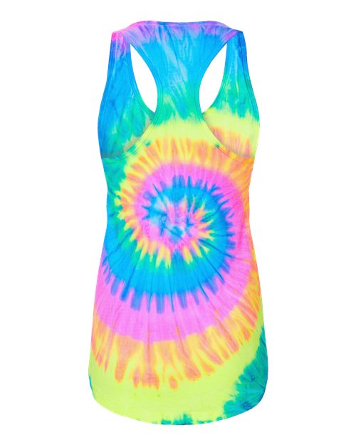 Colortone 3400 Women's Tie-Dyed Racerback Tank Top #color_Neon Rainbow