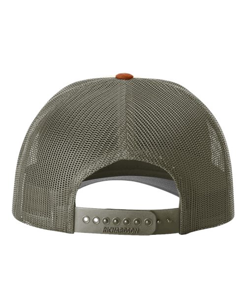 Richardson 115 Low Pro Trucker Cap #color_Cream/ Loden Green/ Dark Orange