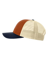 Richardson 115 Low Pro Trucker Cap #color_Dark Orange/ Birch/ Patriot Blue