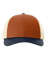 Richardson 115 Low Pro Trucker Cap #color_Dark Orange/ Birch/ Patriot Blue