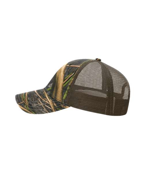 Richardson 111P Garment Washed Printed Trucker Cap #color_Shadow Grass Habitat/ Brown