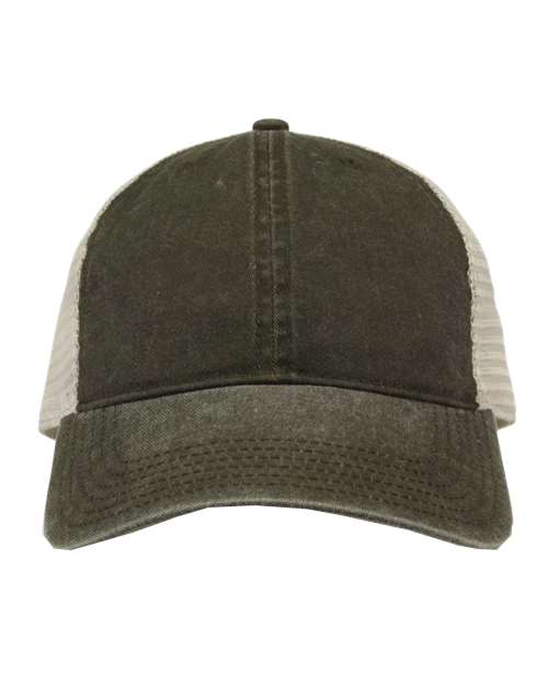 The Game GB460 Pigment-Dyed Trucker Cap #color_Army Green/ Stone