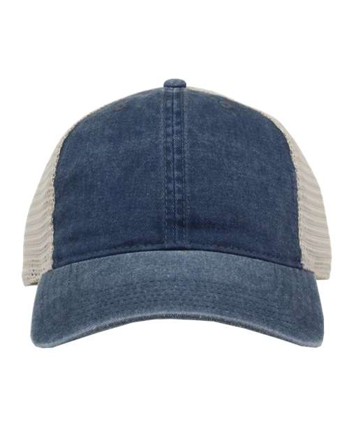 The Game GB460 Pigment-Dyed Trucker Cap #color_Navy/ Stone