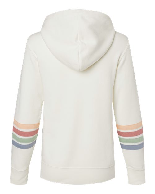 MV Sport W22732 Women's Striped Sleeves Full-Zip Hooded Sweatshirt #color_Ivory
