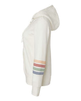 MV Sport W22732 Women's Striped Sleeves Full-Zip Hooded Sweatshirt #color_Ivory
