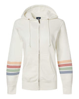 MV Sport W22732 Women's Striped Sleeves Full-Zip Hooded Sweatshirt #color_Ivory