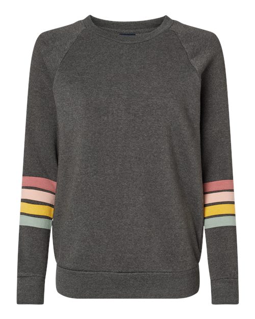 MV Sport W23152 Women's Striped Sleeves Crewneck Sweatshirt #color_Charcoal